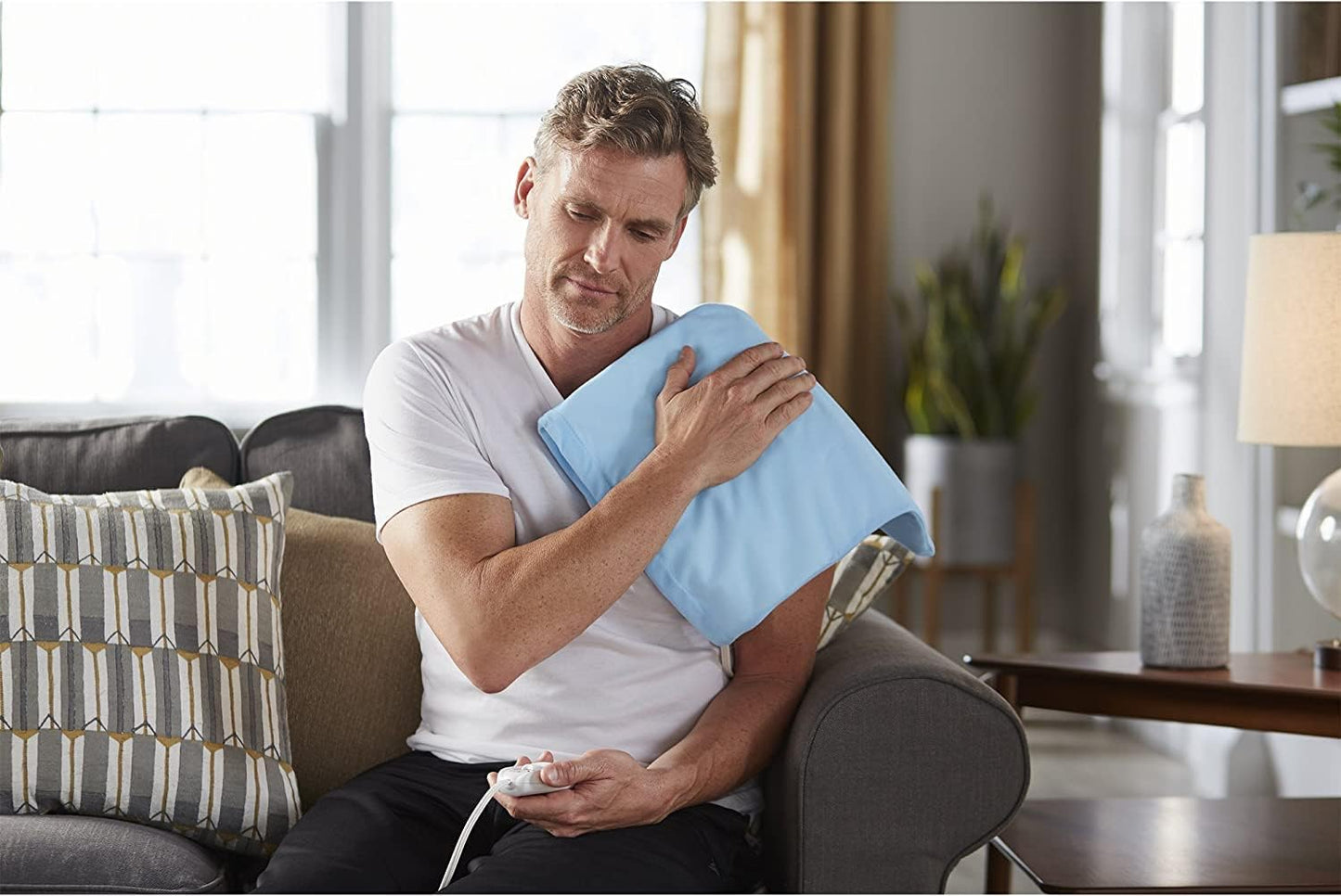 Sunbeam Renue Heat Wrap, Neck and Shoulder Tension Relief Heating Pad (Grey) + Sunbeam Heating Pad with Arthritis Controller (12 x 15 inch)