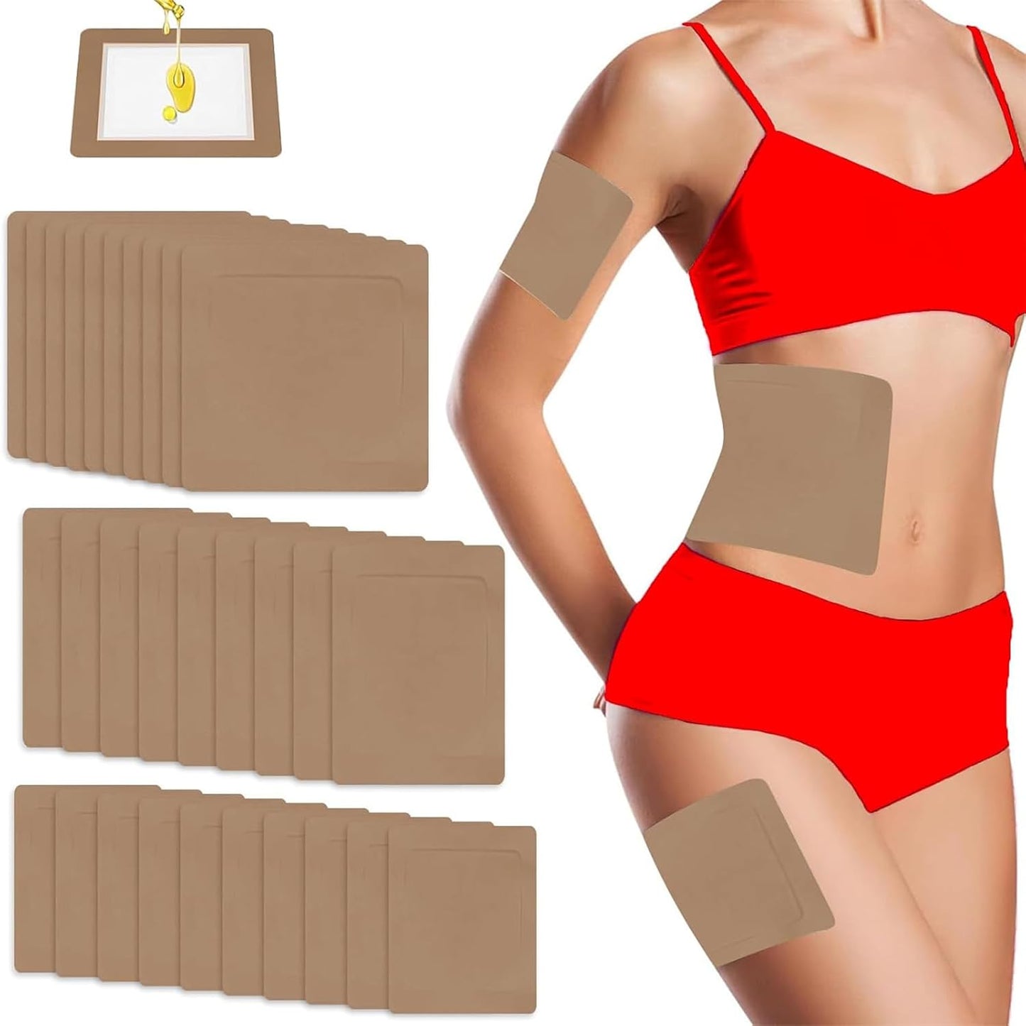30Pcs Castor Oil Patches, Self-Adhesive Castor Oil Packs, Castor Oil Pack Wrap Organic Cotton, Small Disposable Castor Oil Patches, 3 Sizes Castor Oil Pack No Wash Leak Proof (Coffee)
