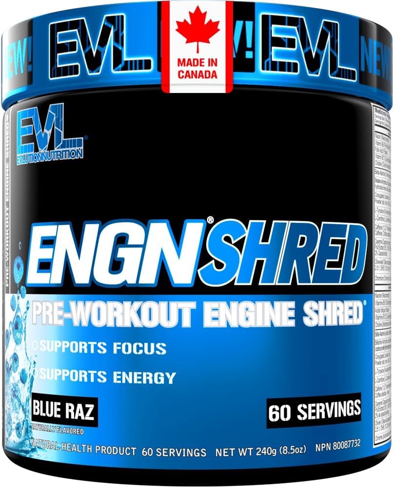 Evlution Nutrition ENGN Shred 锻炼前粉 - Shredding 锻炼前粉,含 CLA、L-肉碱和铬,可增强注意力、能量和耐力 - Blue Raz