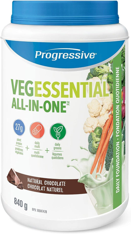 Progressive VegEssential,多合一純素蛋白、綠葉蔬菜、維生素和礦物質粉 - 巧克力和漿果補充粉 - 900克 | 抗氧化劑來源