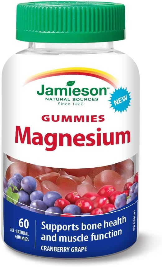 Jamieson 鎂軟糖 - 蔓越莓葡萄味,60 粒(1 包)和生物素軟糖 - 高效力,無麩質,無阿斯巴甜