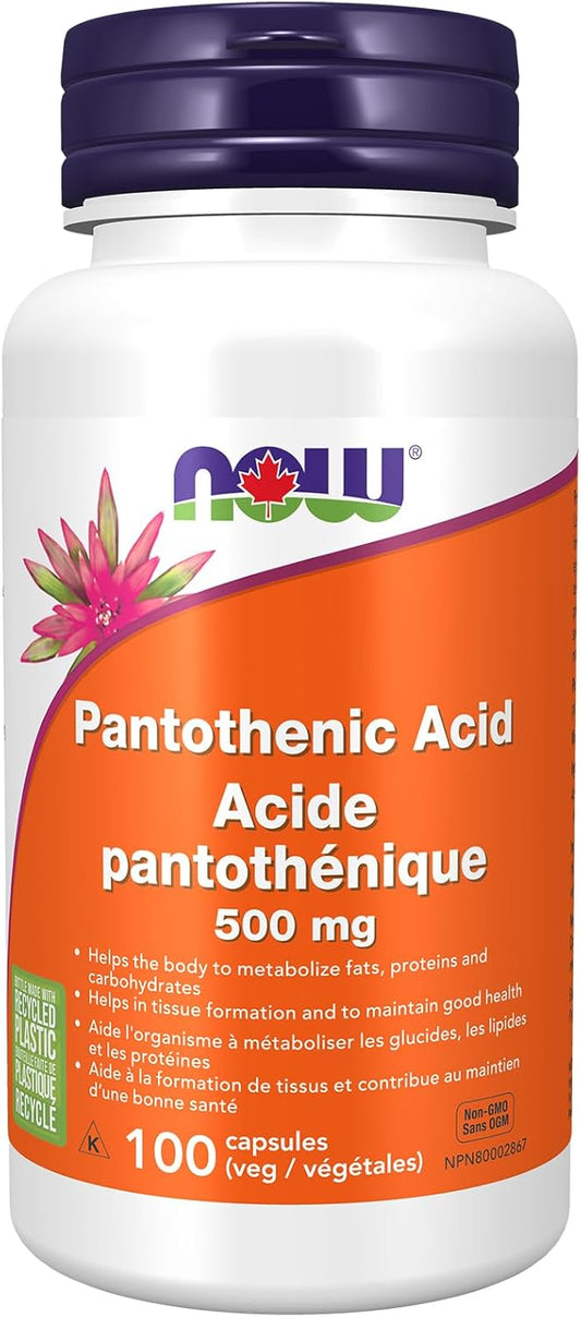 NOW Supplements, 泛酸(维生素 B-5)500 毫克,B 族维生素,100 粒胶囊