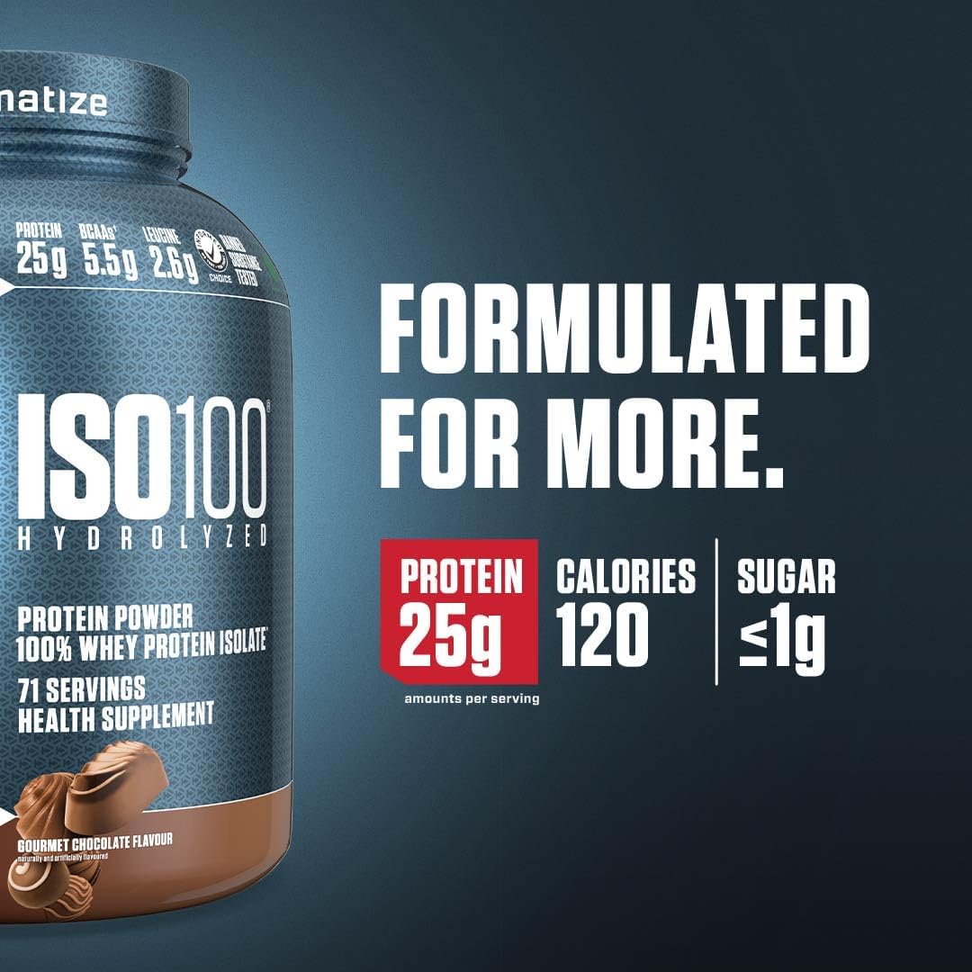 Dymatize ISO100 水解蛋白粉,美味巧克力味,100% 乳清分离蛋白粉(25 克),无麸质,5 磅,71 份