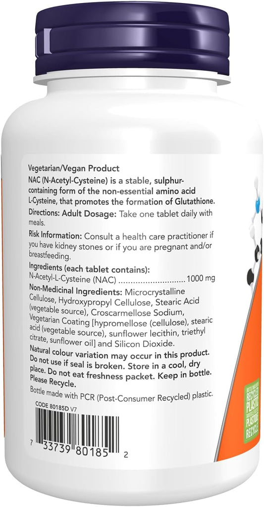 NOW Supplements,超強效 NAC(N-乙醯半胱氨酸)1,000 毫克,提供抗氧化劑,促進穀胱甘肽的形成,120 片