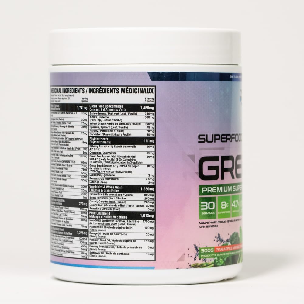 Believe Supplements 超级食品+绿色蔬菜 - 超级食品混合物 | 提升能量、免疫力和消化能力 | 富含抗氧化剂和必需营养素!(30份,菠萝芒果口味)