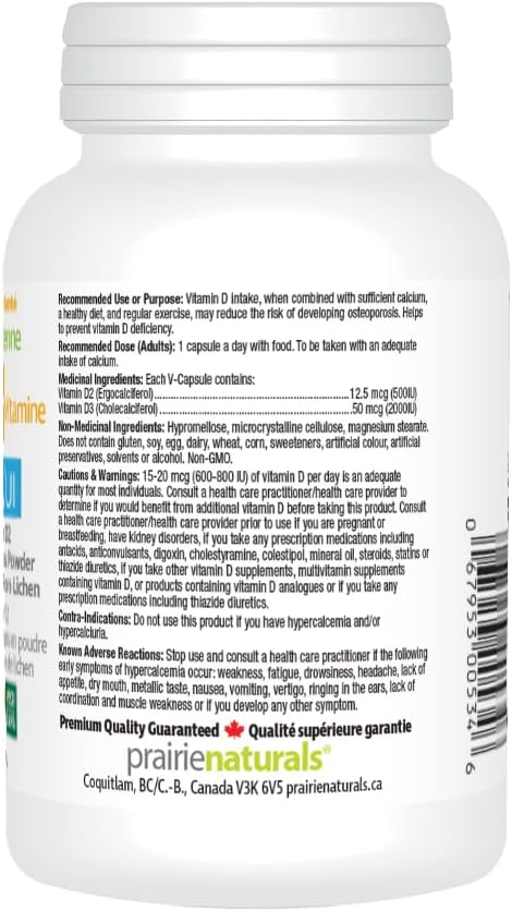 Prairie Naturals Vegan Vitamin D 2,500 IU from Lichen and Mushroom - 90 Veggie Caps