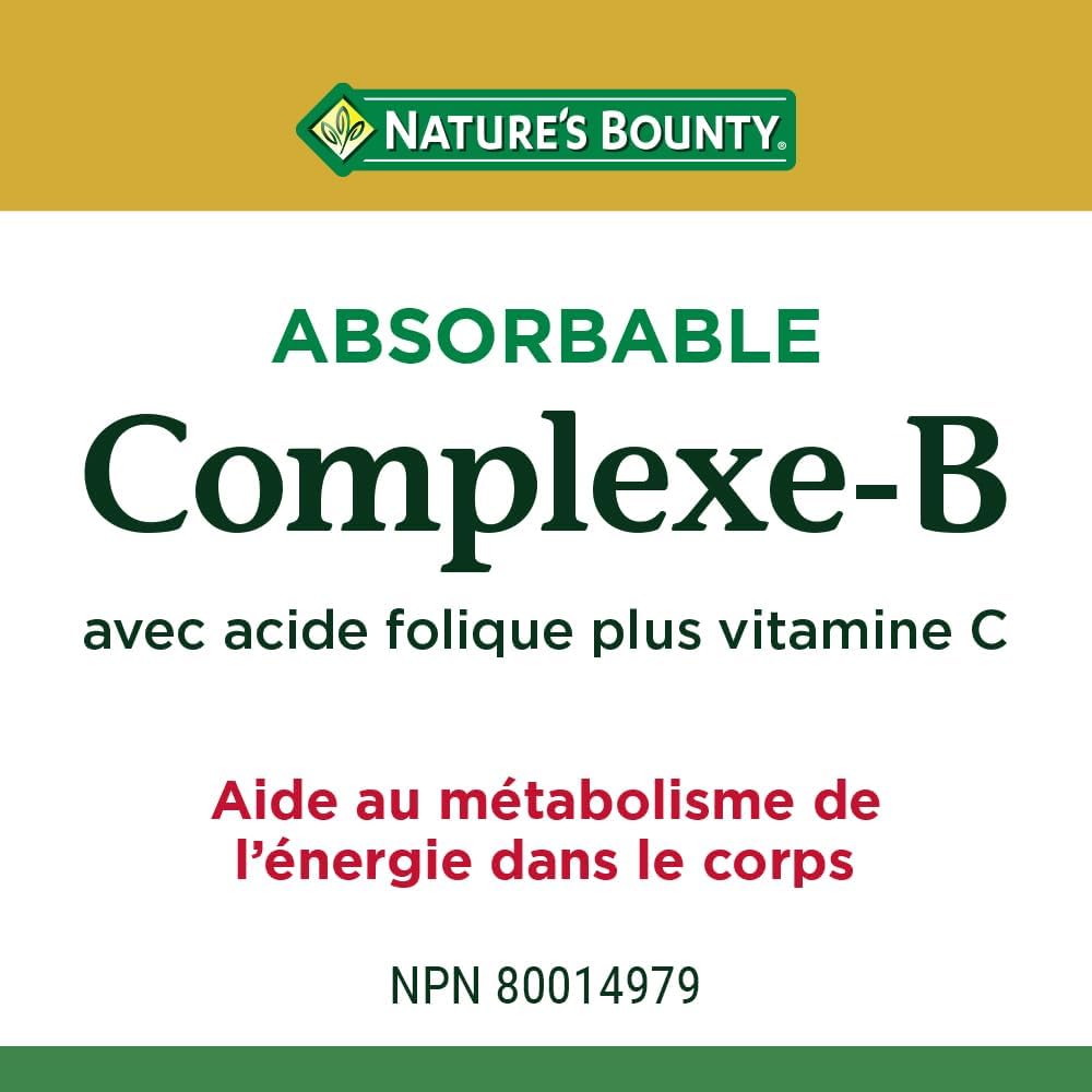 Nature's Bounty B 族复合物,含叶酸和维生素 C,有助于碳水化合物代谢,180 粒软胶囊