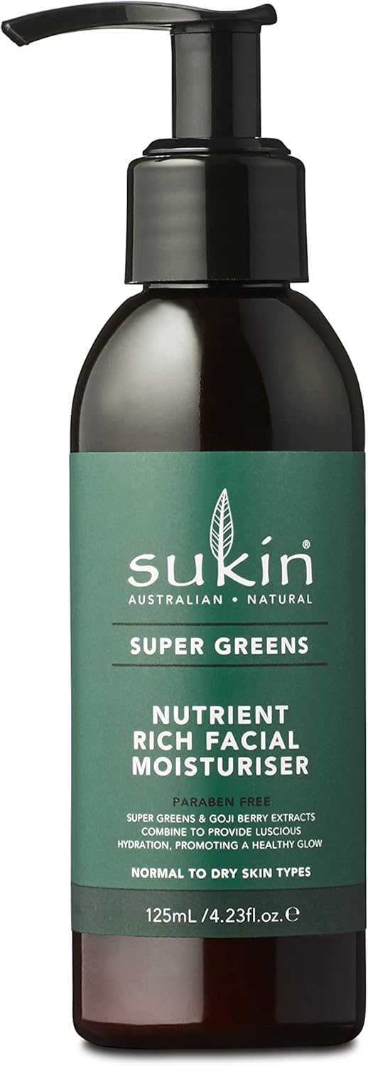 Sukin - Nutrient Rich Facial Moisturiser - Super Greens Range - Promotes a Radiant, Glowing and Healthy Complexion - For Normal to Dry Skin Types - 125 mL