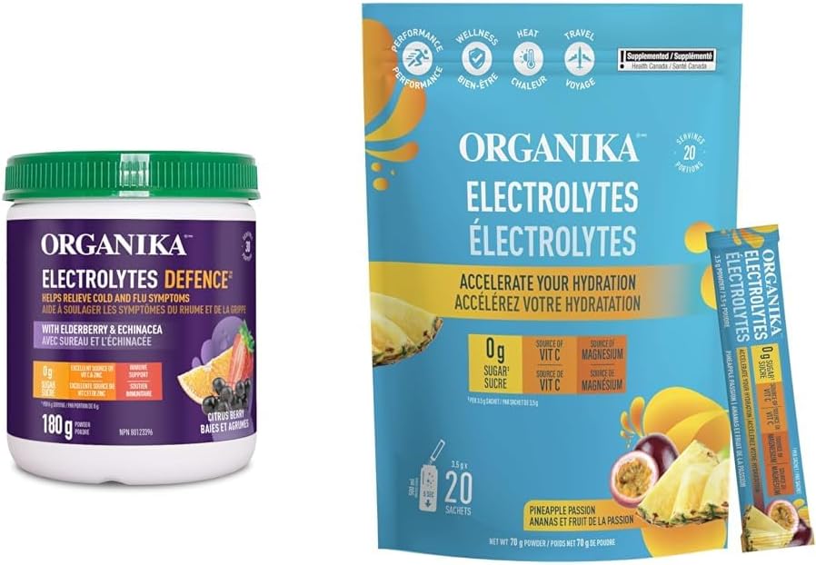 Organika Electrolytes Defence with Elderberry and Echinacea- Citrus Berry & Electrolytes Powder- Pineapple Passionfruit Sachets- On the Go Hydration and Electrolyte Replenishment 3.5g x 20ct