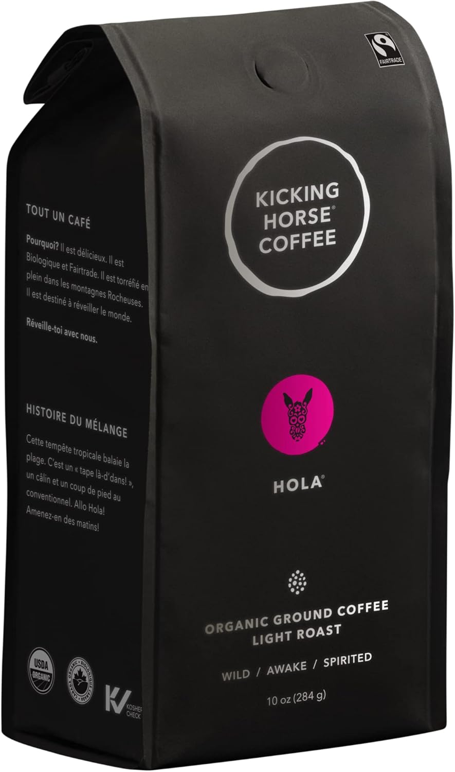 Kicking Horse Coffee,Three Sisters,中度烘焙,研磨,284 克 - 有机认证、公平贸易、犹太洁食 Coffee & Hola,轻度烘焙,研磨,284 克 - 有机认证、公平贸易、犹太洁食 Coffee