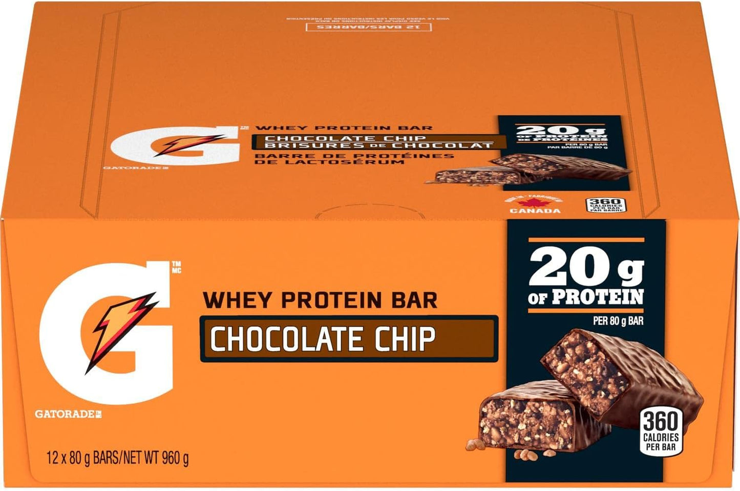 Gatorade Whey Protein Bar - Chocolate Chip, Multi-Pack, 12 Bars, 960 g (Pack of 4)