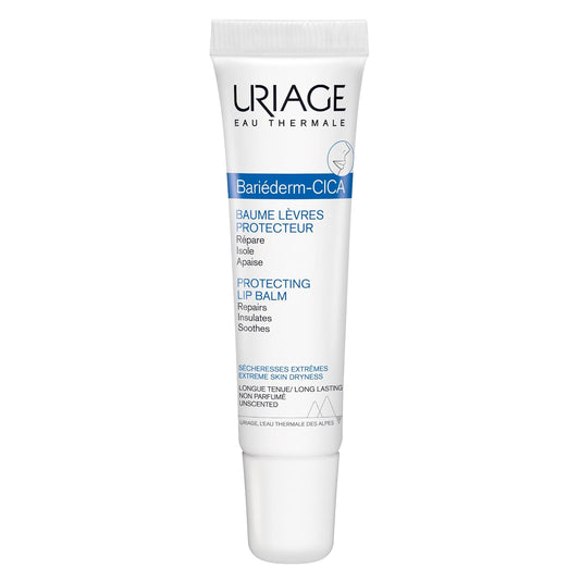 Uriage Bariéderm-CICA 唇部修复膏 - 修复、隔离并立即舒缓干燥、皲裂和受损的嘴唇 - 含甘油 - 持久配方且无香料 - 15ml