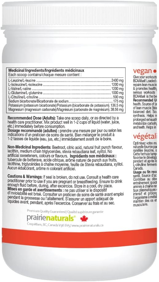 Prairie Naturals BCAA fuel ph balanced Fruit Punch Powder 315 Gram