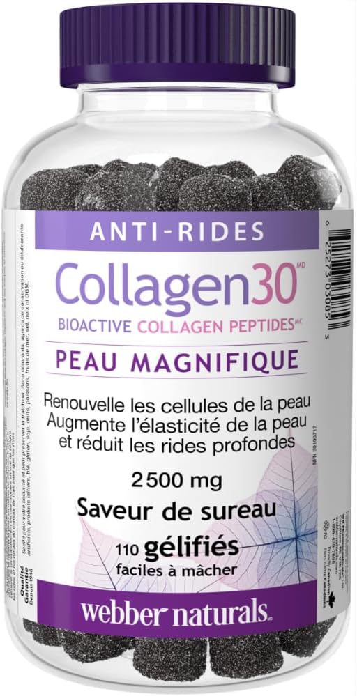 Webber Naturals Collagen30 抗皺軟糖,每份含 2,500 毫克生物活性膠原蛋白勝肽,110 粒軟糖,有助於減少深層皺紋、細紋並刺激皮膚細胞