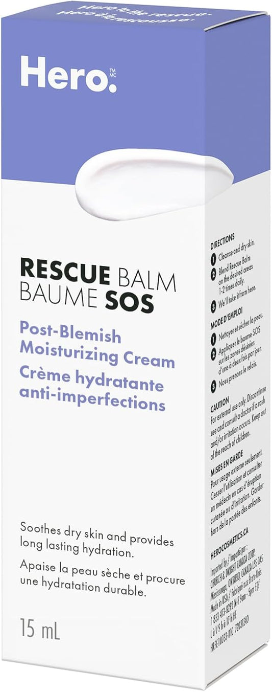 Hero Cosmetics Rescue Balm Post-Blemish Cream – Moisturizing & Soothes Dry, Sensitive Skin, Hydrating Formula, Non-Comedogenic Cream, Dermatologist Tested, 15ml (Pack of 1)