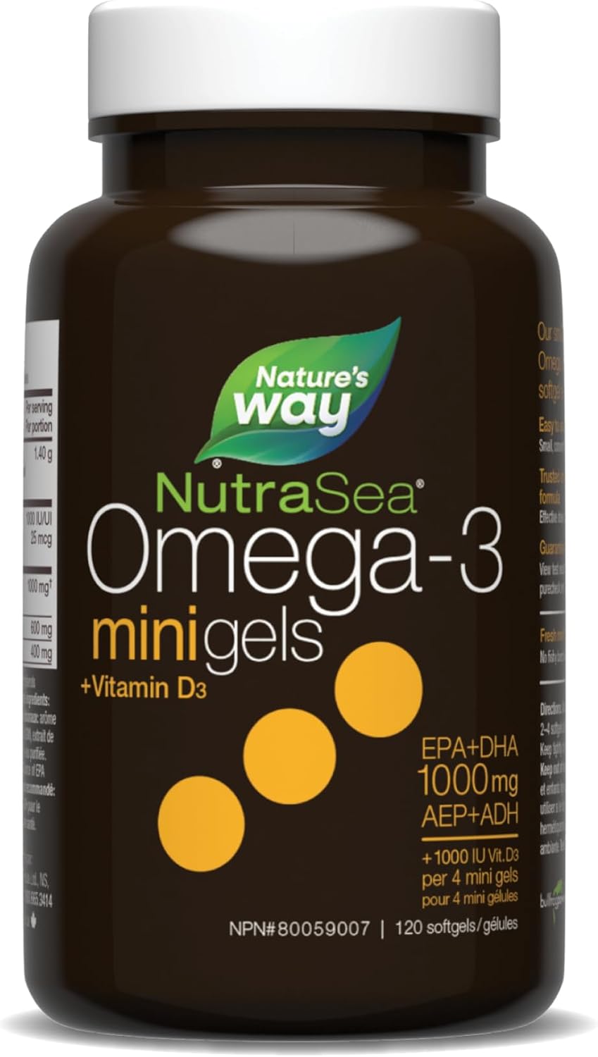 Nature's Way NutraSea Plus 維生素 D 迷你凝膠 - 1000 毫克 EPA 和 DHA,1000 IU 維生素 D3 - 支持健康的心臟和大腦,幫助強健骨骼和牙齒,幫助支持免疫系統 - 清新薄荷味健康補充劑…