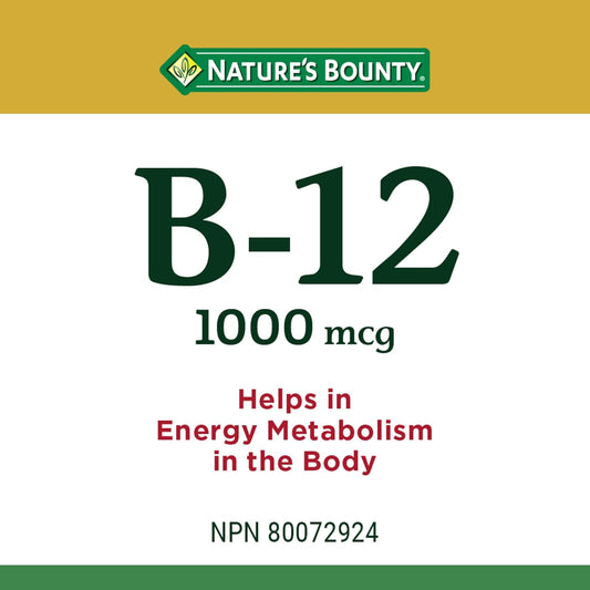 NATURE'S BOUNTY Vitamin B-12, Helps Energy Metabolism, Helps Form Red Blood Cells, Aids Immune System, Prevents Vitamin B-12 Deficiency, Tablets, 86.6 g