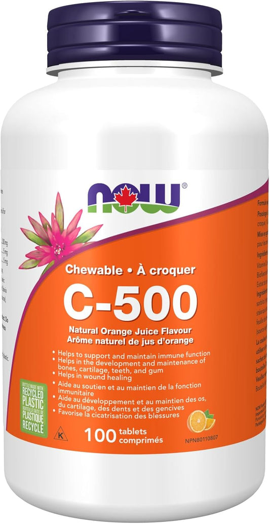 NOW Supplements, Vitamin C-500, Antioxidant Protection*, Orange Flavour Chewables, 100 Count