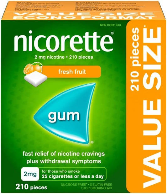 Nicorette 戒烟辅助剂 | 尼古丁口香糖戒烟辅助剂(新鲜水果 2 毫克,210 片 + 肉桂 2 毫克,105 片)