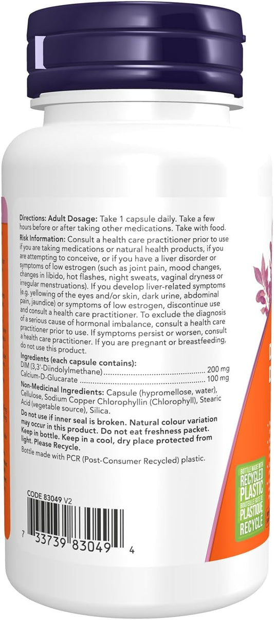 NOW Supplements, DIM 200(二吲哚甲烷)含 D-葡萄糖酸鈣,90 粒素食膠囊