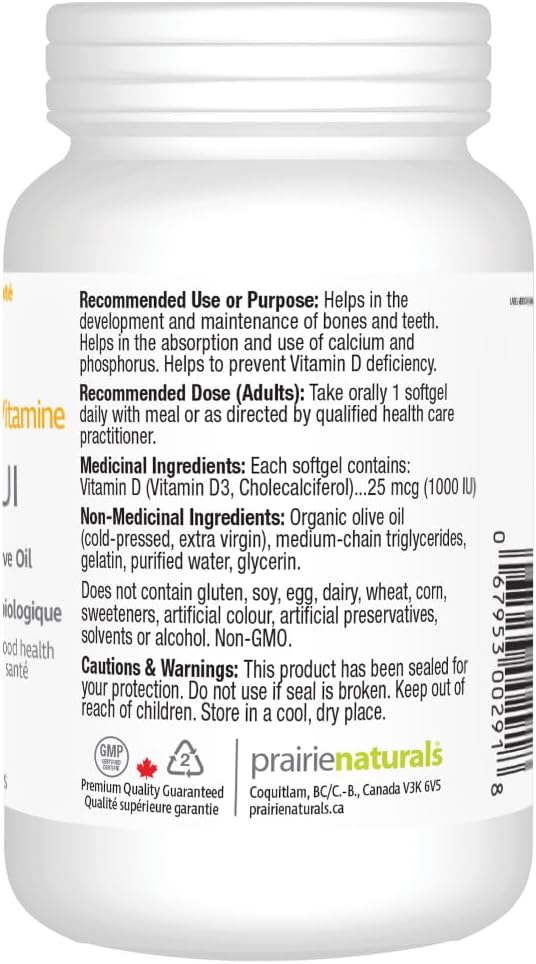Prairie Naturals 維生素 D3 1000 IU 500 粒軟膠囊