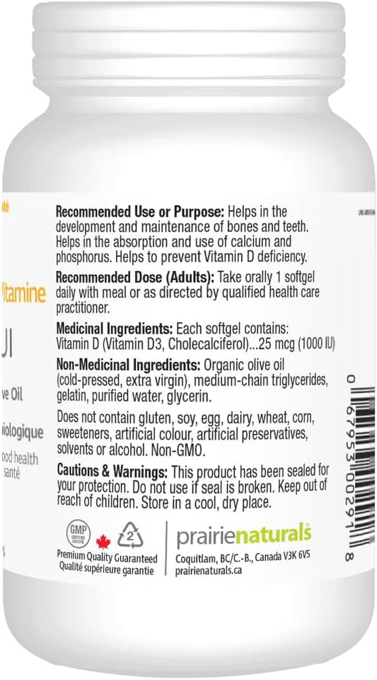 Prairie Naturals 維生素 D3 1000 IU 500 粒軟膠囊