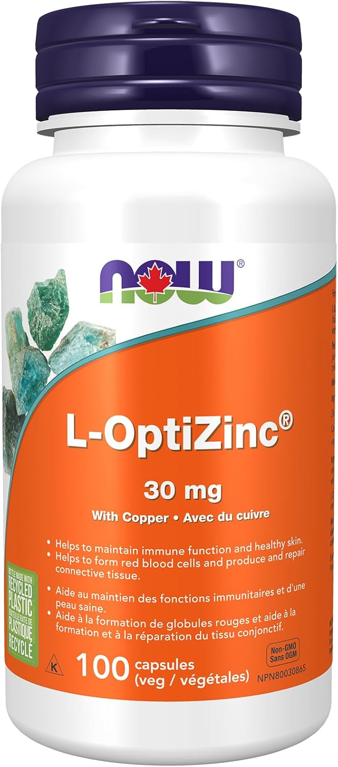 NOW Supplements, L-OptiZinc 30 毫克,含銅,高生物利用度形式,免疫支持*,100 粒素食膠囊