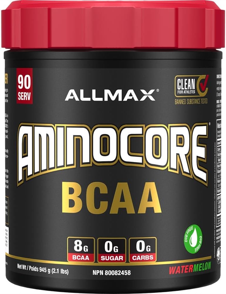 ALLMAX Nutrition Aminocore 西瓜口味 - 8克支鏈胺基酸,100%純支鏈胺基酸 - 無麩質,945克,粉紅色