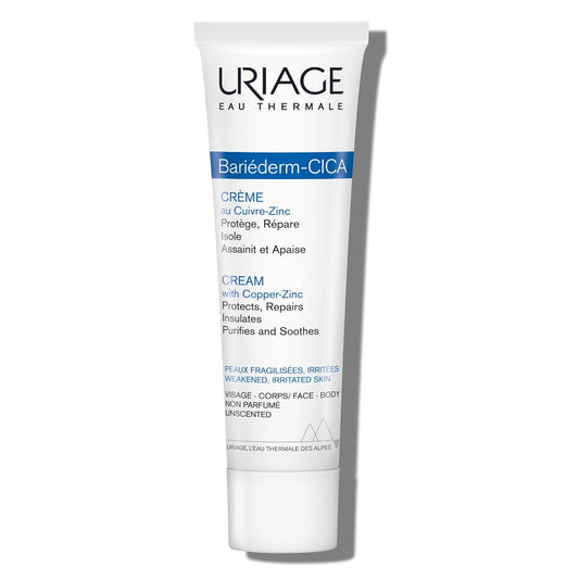 Uriage Bariederm-CICA 铜锌修复霜 - 多用途霜,可减少脆弱和受刺激皮肤的痕迹 - 适合全家人的面部和身体保湿霜 - 100ml