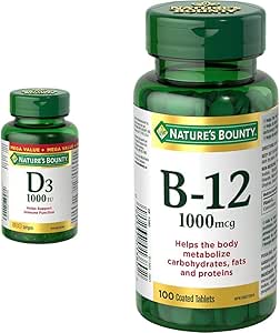 Nature's Bounty Vitamin D3 (1000IU, 500 Softgels) and Vitamin B12 (1000mcg, 100 Tablets) Bundle