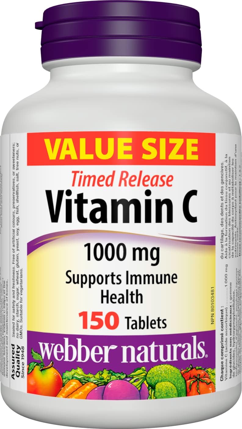Webber Naturals Milk Thistle Extract, 150 Mg 240 count & Vitamin C Timed Release 1000 mg, 150 Tablets, For Bones, Teeth, Immune and Antioxidant Health
