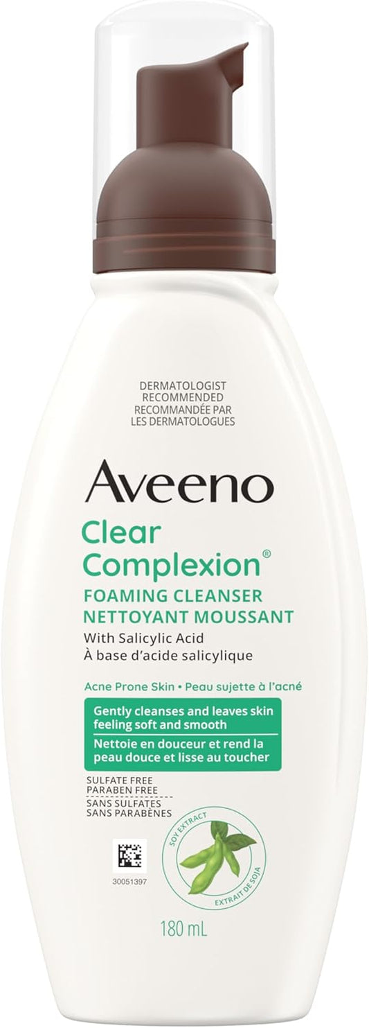 Aveeno Clear Complexion 泡沫洁面乳,适用于痤疮肌肤、疤痕、痤疮治疗,低过敏性,180 毫升