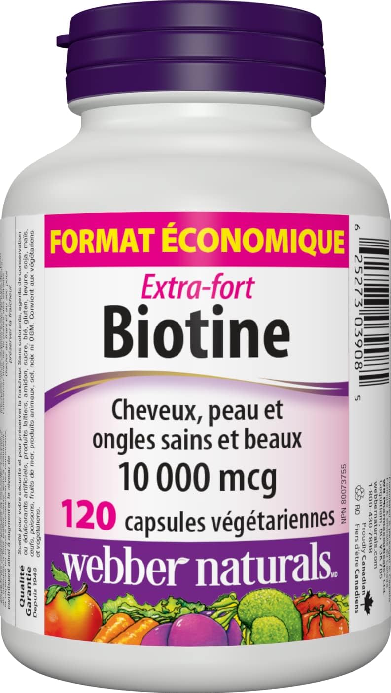 Webber Naturals Niacin 500 mg, 90 Capsules, No Flush, Vitamin B3 Supplemen & Biotin 10,000 mcg Extra Strength, 120 Capsules, Supports Healthy Hair, Skin & Nails, Energy Metabolism, Vegan