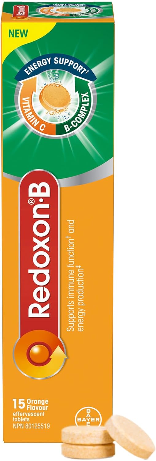 Redoxon® 维生素 B 复合物加维生素 C 泡腾片,用于增强免疫力和产生能量,15 片橙味片剂
