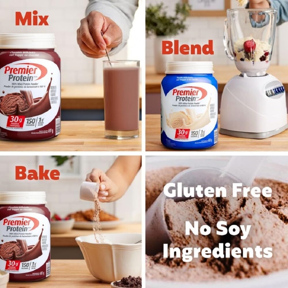 Premier Protein Powder, Chocolate Milkshake, High Protein Powder, 30g of Protein, 1g Sugar, 100% Whey Protein, Keto Friendly, Gluten Free, 17 Servings, 697 Grams