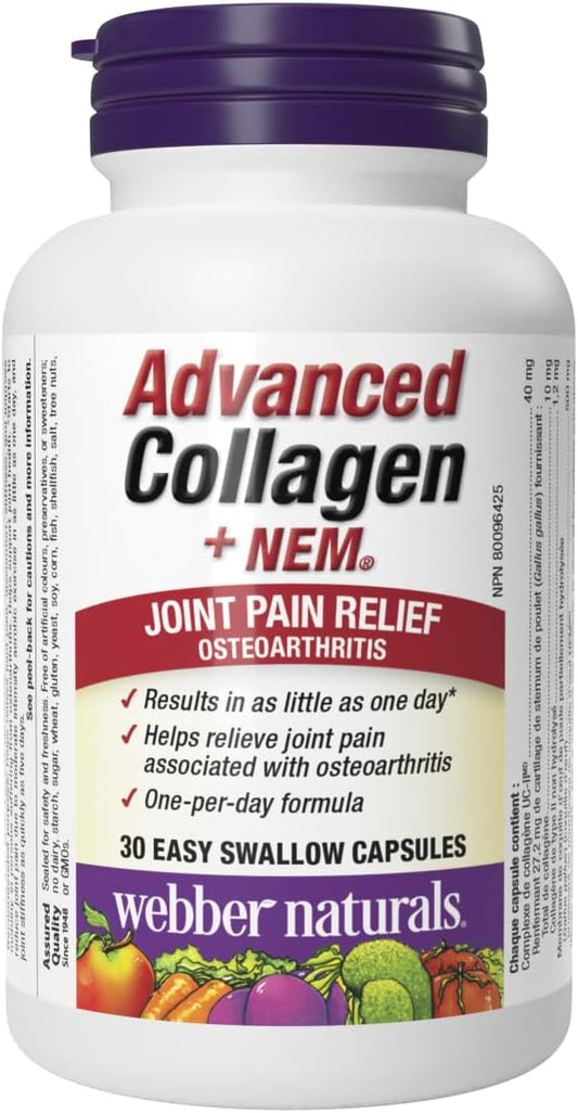 Webber Naturals 高級膠原蛋白,含天然蛋殼膜 (NEM),30 粒膠囊,有助於緩解關節疼痛並提高靈活性