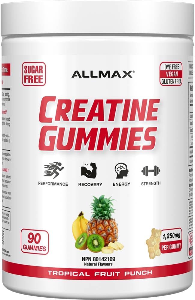 ALLMAX Nutrition 肌酸软糖 - 热带水果宾治口味 - 90 粒软糖 - 每粒含 1,250 毫克一水肌酸 - 无糖便捷性能补充剂