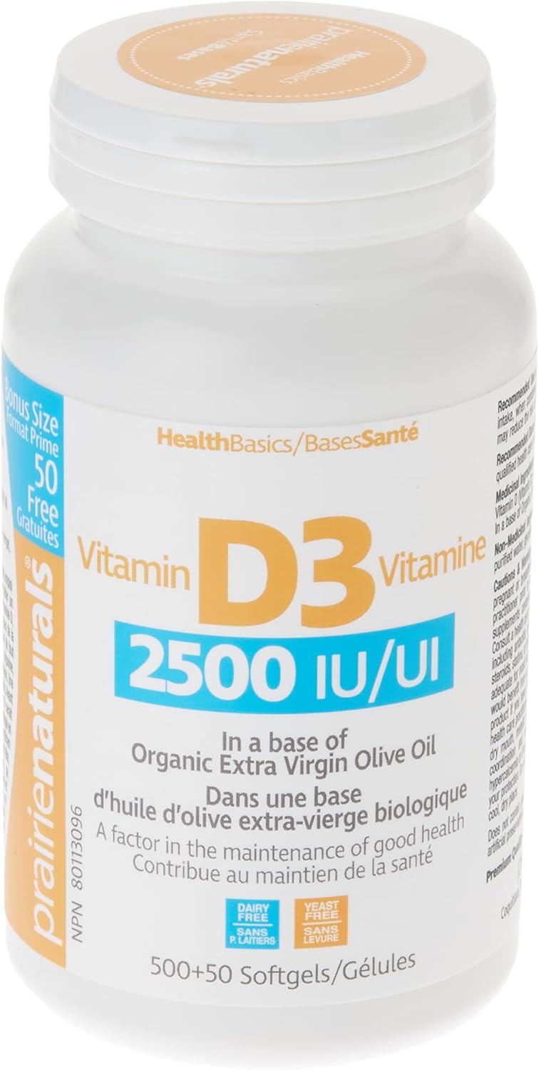 Prairie Naturals 维生素 D3 胆钙化醇 2,500iu 软胶囊,550 粒