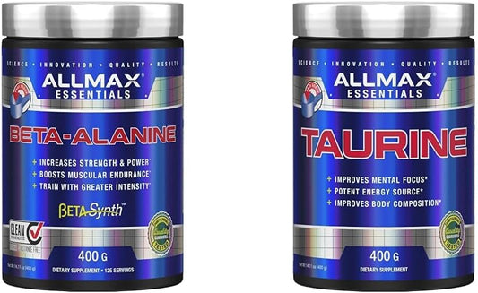 ALLMAX 营养 - 100% 纯正最大强度 + 吸收 - β-丙氨酸 - 400 克 & 营养 100% 医药级最大强度 + 吸收牛磺酸,400 克