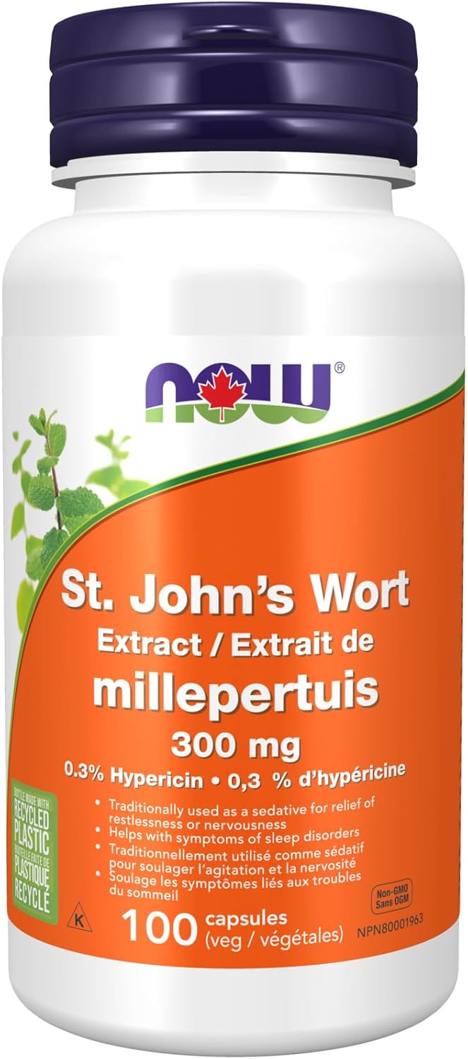 NOW Supplements, 聖約翰草(貫葉連翹)300 毫克,標準化萃取物,100 粒素食膠囊