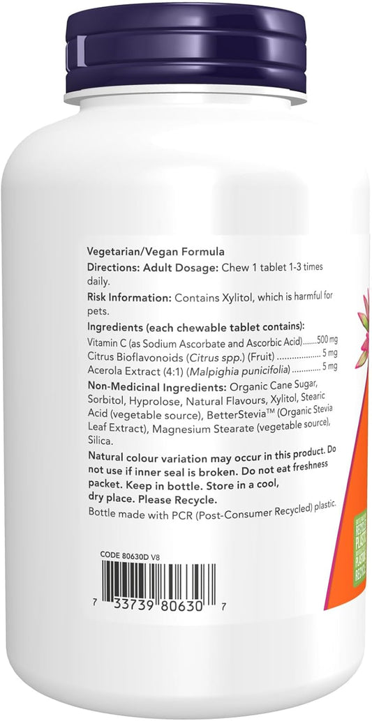 NOW Supplements, Vitamin C-500, Antioxidant Protection*, Orange Flavour Chewables, 100 Count