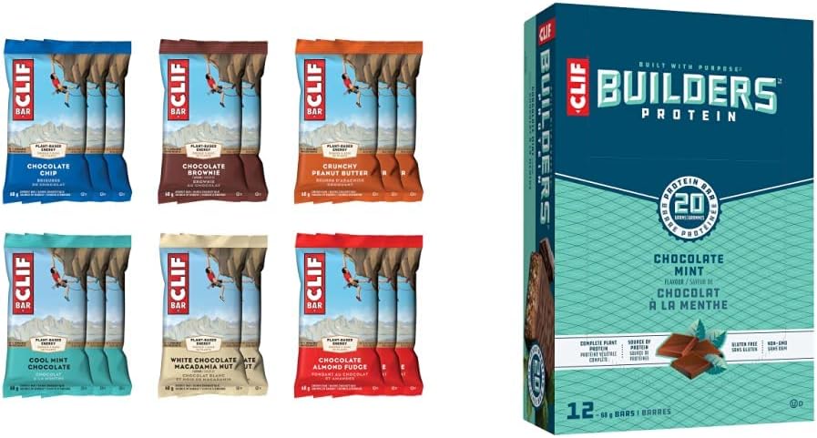 CLIF BAR Energy Bars Best Sellers Variety Pack (16 Count) + CLIF BUILDERS Protein Bars Chocolate Mint (12 Count)