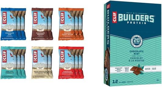 CLIF BAR Energy Bars Best Sellers Variety Pack (16 Count) + CLIF BUILDERS Protein Bars Chocolate Mint (12 Count)