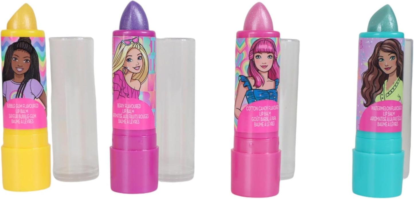 Townley Girl Barbie 4-Pack Lip Balm With Light Up Mirror - Moisturizing, Hydrating Lip Balm
