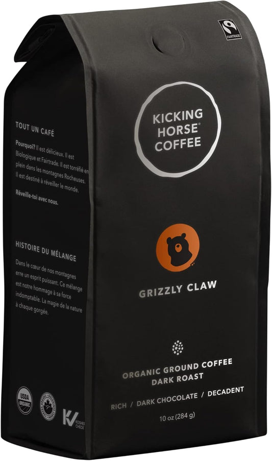 Kicking Horse Coffee Grizzly Claw,深度烘焙,研磨,284 克(6 包)和 Grizzly Claw,深度烘焙,研磨,284 克 - 有机认证、公平贸易、犹太洁食咖啡