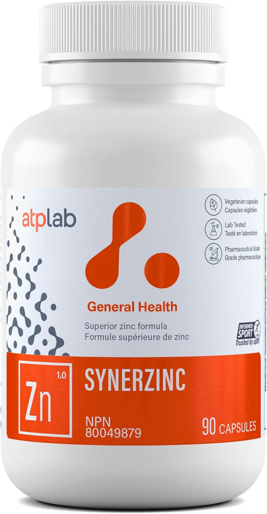 ATP LAB - Synerzinc, 90 Capsules 90-Day Supply - Zinc Supplement An Essential Mineral - Helps to Maintain Healthy Skin and Immune Function - Helps to Produce and Repair Connective Tissue