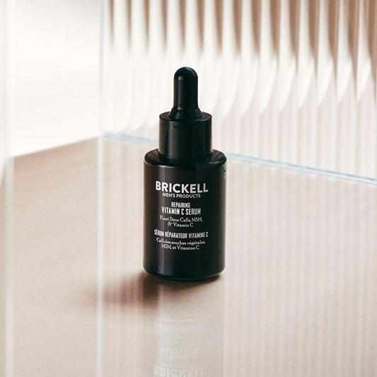 Brickell Men's Anti Aging Vitamin C Serum For Face, Repairing Night Face Serum for Men, Natural and Organic Hyaluronic Acid Serum For Face to Diminish Wrinkles and Reduce Redness, 30ml, Scented