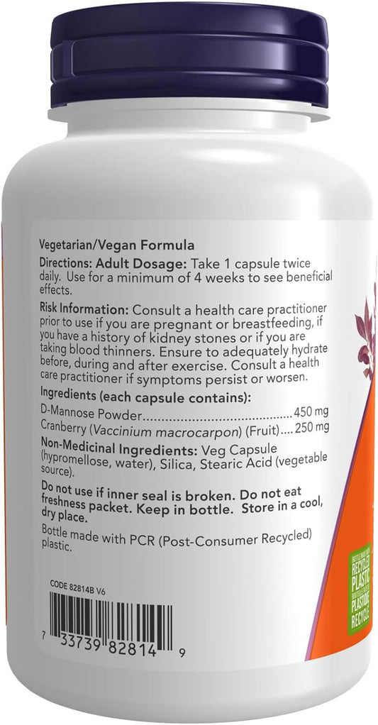 NOW Supplements, Mannose Cranberry, Dual Action Formula, Clinically Evaluated, Urinary Tract Health, 90 Veg Capsules