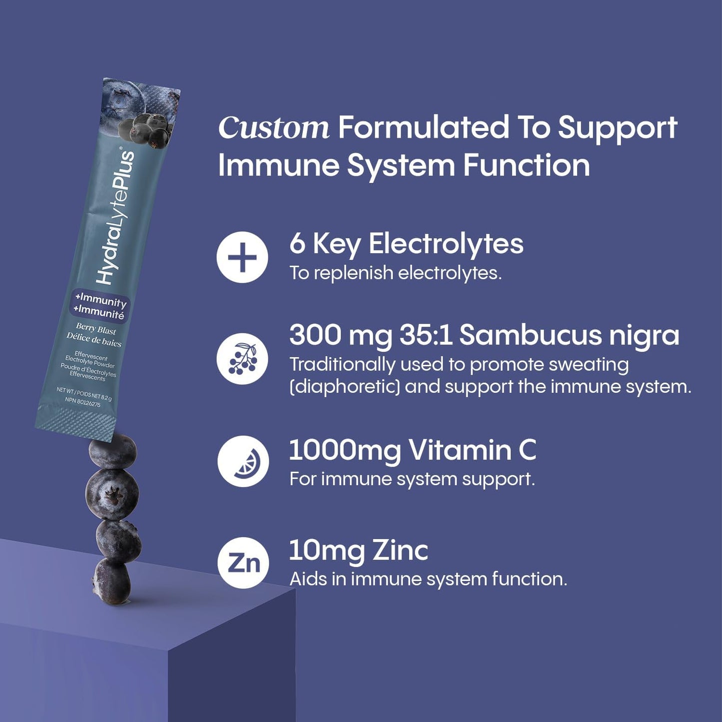 Hydralyte Plus 免疫系统增强剂,每日电解质粉饮料,浆果味,10 条装