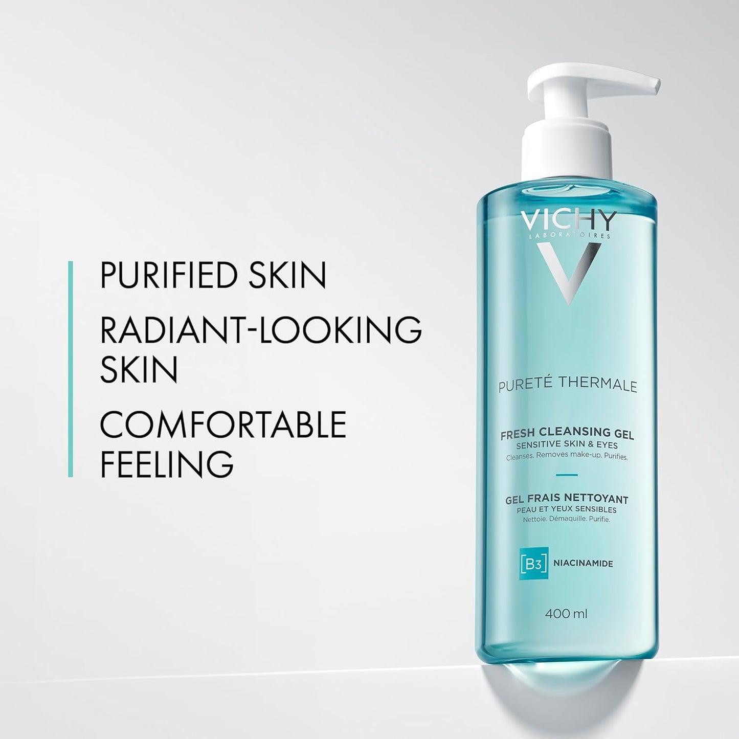 Vichy Face Cleanser, Pureté Thermale Fresh Cleansing Gel Face Wash & Makeup Remover for Sensitive Skin, with Vitamin B5, Hypoallergenic, Paraben-Free